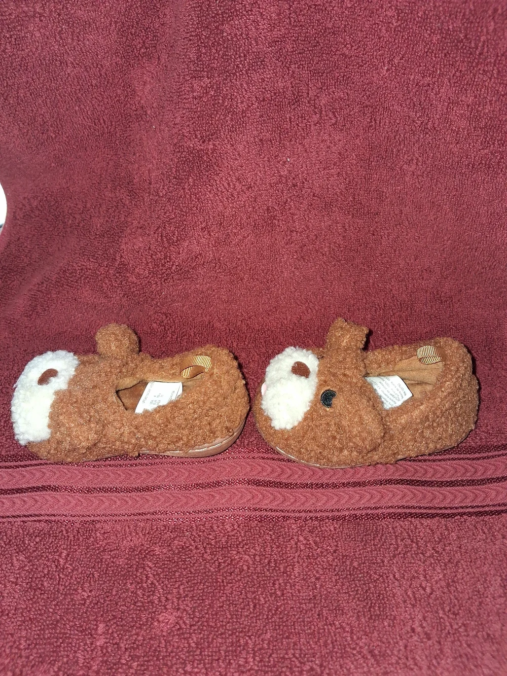 Kids Brown Bear Plush Slip-On Shoes SIZE 4